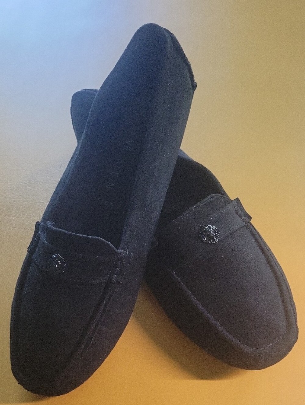 NWOT Anne Klein Black Suede Penny Loafers with Decorative Emblem - Picture 12 of 12